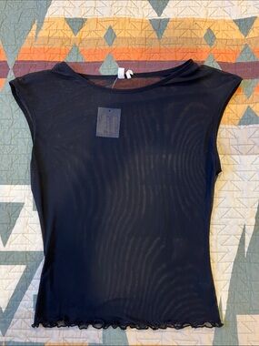 Urban Outfitters Black Sheer Cap-Sleeve Mesh Camisole